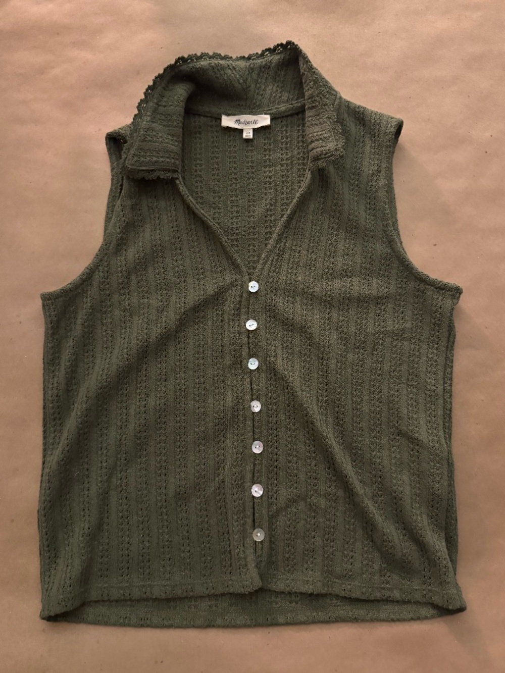 Madewell Women's Ribbed Knit Tank Top Olive Green Size XS Preppy Costal Coquette